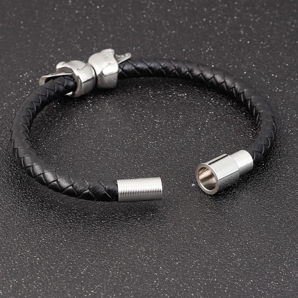 Stainless Steel Men's Leather Bracelet Skull Head Cowhide Woven Bangles Manufacturer Wholesale - Image 4