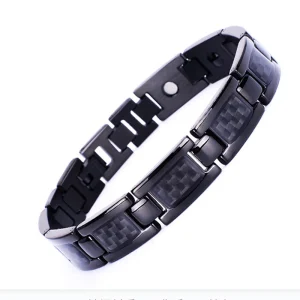 Men Stainless Steel Bracelet Abesty Jewelry Factory Carbon Fiber Inlay Black Plated Bangles For Men