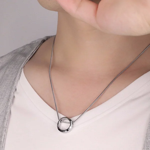 Men Tungsten Carbide Necklace Abesty Jewelry Factory Silver Simple Circle Man Pedant - Image 4