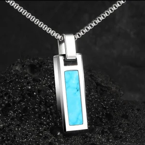 Abesty Jewelry Factory Supply Men Tungsten Carbide Necklace Turquoise Inlaying Man Pedant