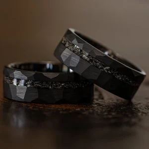 8mm Tungsten Carbide Black Ring Hammered Ring Meteorite Inlaying Abesty Factory Direct Manufacturer