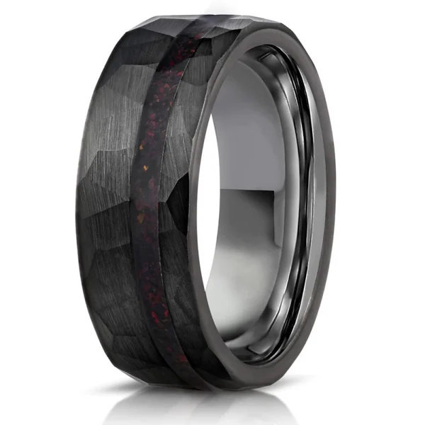 8mm Tungsten Carbide Black Ring Hammered Ring Meteorite Inlaying Abesty Factory Direct Manufacturer - Image 2