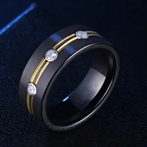 New Design Men Tungsten Carbide Ring Abesty Jewelry Factory Black Rose Gold Diamond Rings