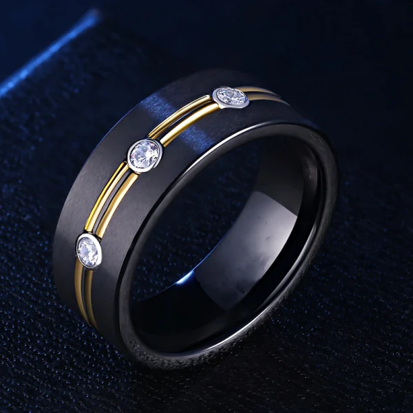 New Design Men Tungsten Carbide Ring Abesty Jewelry Factory Black Rose Gold Diamond Rings