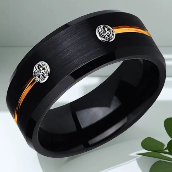 New Design Men Tungsten Carbide Ring Abesty Jewelry Factory Black Rose Gold Diamond Rings - Image 2