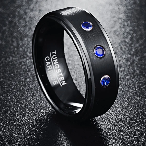 New Design Men Tungsten Carbide Ring Abesty Jewelry Factory Black Rose Gold Diamond Rings - Image 3