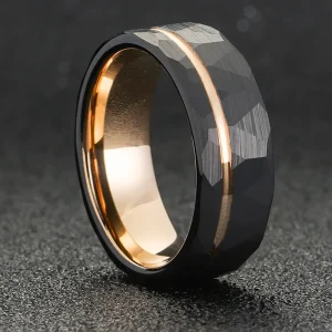 Manufacturers Wholesale Men's Tungsten Gold Jewelry Hammered Black Tungsten Carbide Rings