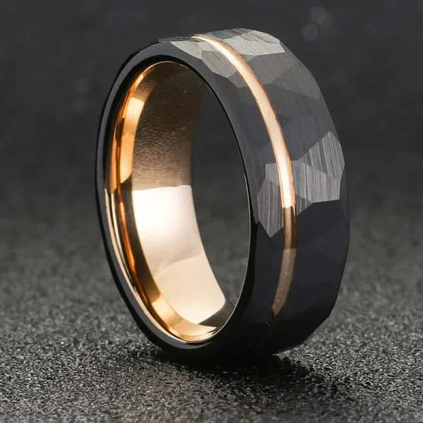 Manufacturers Wholesale Men's Tungsten Gold Jewelry Hammered Black Tungsten Carbide Rings