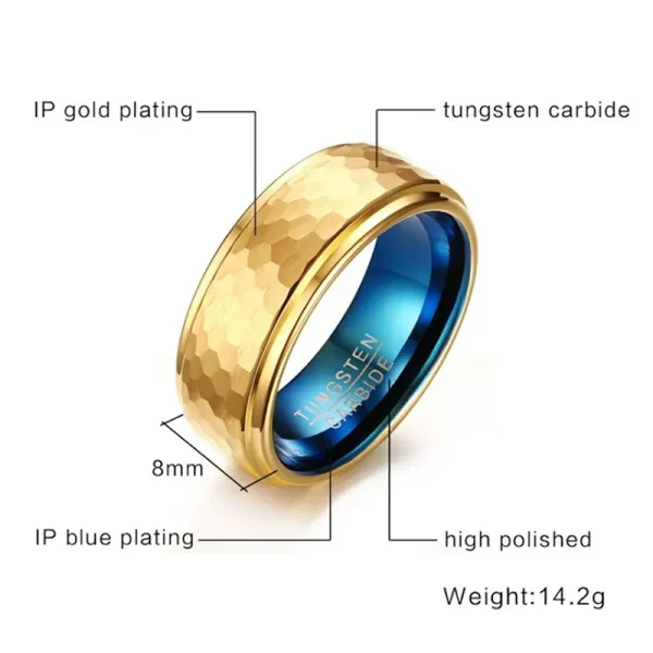 Manufacturers Wholesale Men's Tungsten Gold Jewelry Hammered Black Tungsten Carbide Rings - Image 3