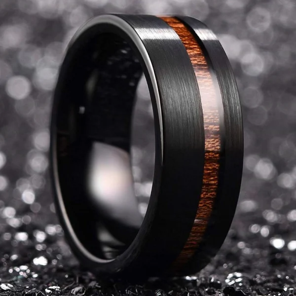 8mm Men Turquoise Inlaying Tungsten Ring Abesty Factory Opal Inlay Koa Wood Tungsten Carbide Rings - Image 2
