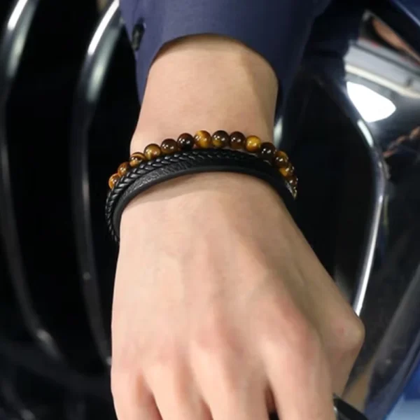 Men Black Leather Bracelet Simple Classical Bangles Abesty Jewelry Factory Men Birthday Gift - Image 2
