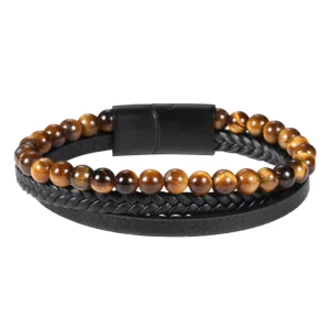 Men Black Leather Bracelet Simple Classical Bangles Abesty Jewelry Factory Men Birthday Gift