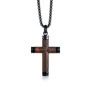 Men Stainless Steel Necklace Abesty jJewelry Factory Fashion Wooden Inlaying Crossing Pendant