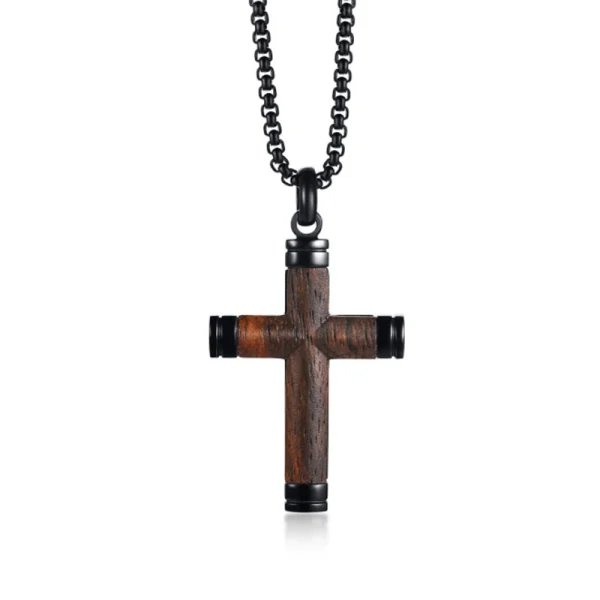 Men Stainless Steel Necklace Abesty jJewelry Factory Fashion Wooden Inlaying Crossing Pendant