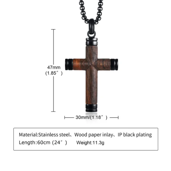 Men Stainless Steel Necklace Abesty jJewelry Factory Fashion Wooden Inlaying Crossing Pendant - Image 4
