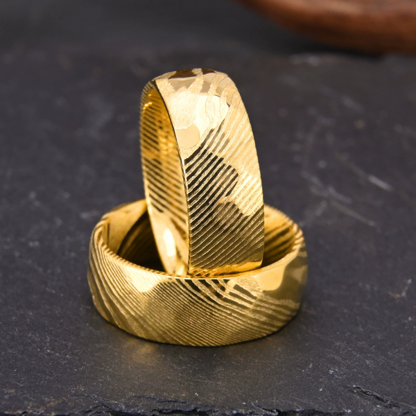 Custom Damascus Steel Men’s Wedding Band Gold Plated Personalized Ring for Him - Image 2