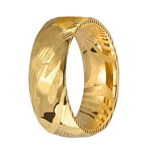 Custom Damascus Steel Men’s Wedding Band Gold Plated Personalized Ring for Him
