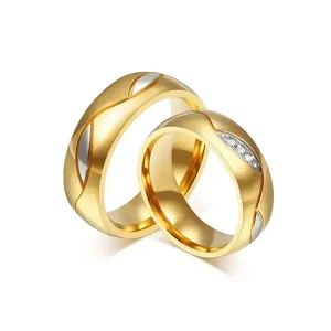 18k Gold Stainless Steel Wedding Zircon Stone Rings  Jewelry Factory Women Men Couple Rings