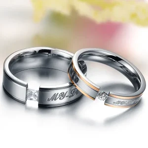 Stainless Steel Wedding Zircon Stone Rings Women Men Couple Rings Jewelry Factory