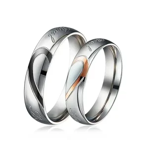 Stainless Steel Wedding Heart Rings Women Black and Rose Gold Couple Rings