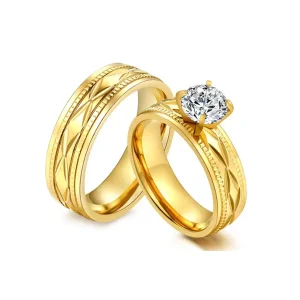 18k Gold Stainless Steel Wedding Rings Jewelry Factory 8mm Women Men Couple Big Zircon Rings