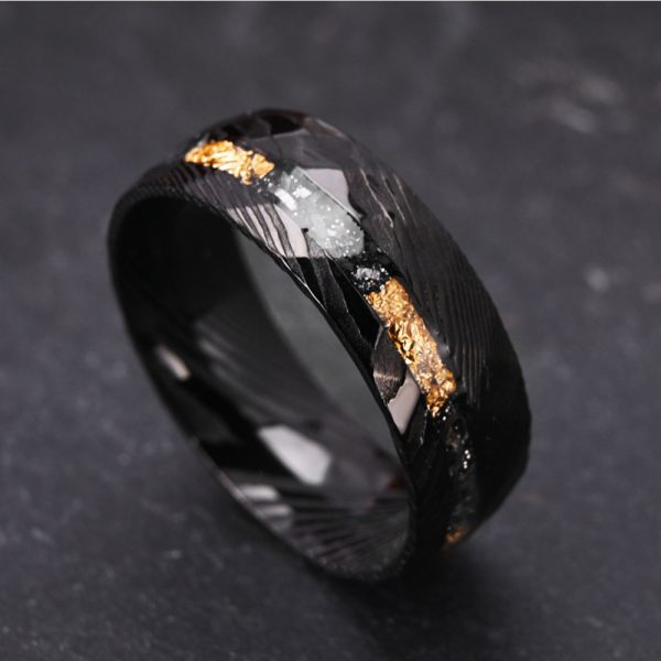 Black Damascus Steel Wedding Band for Men Custom Engraved DurableAnniversary Gift - Image 3