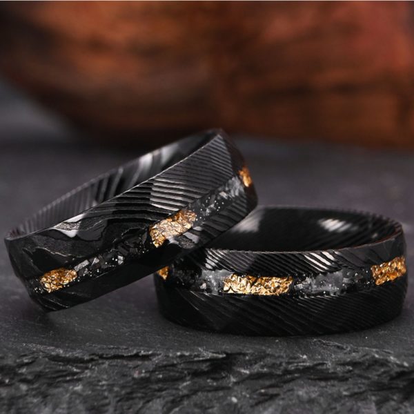 Black Damascus Steel Wedding Band for Men Custom Engraved DurableAnniversary Gift - Image 2