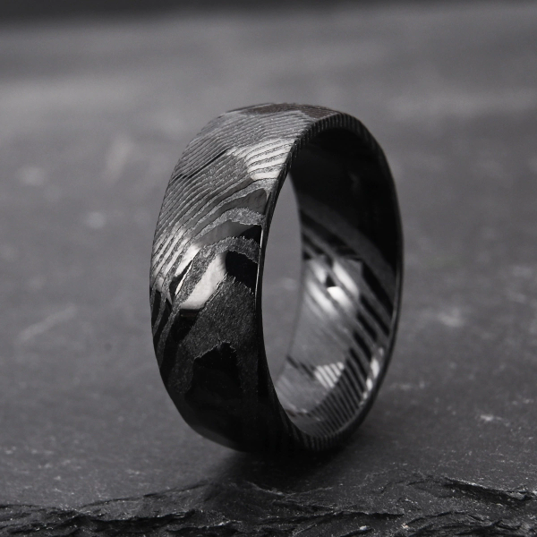 Men Custom Damascus Steel Ring Rustic Style Wedding Band Unique Pattern Jewelry Gift - Image 4