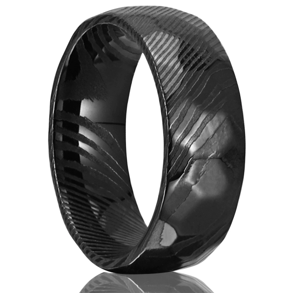 Damascus Steel Ring for Men Black Wedding Band Custom Engraved Gift - Image 3