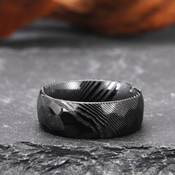 Damascus Steel Ring for Men Black Wedding Band Custom Engraved Gift - Image 4