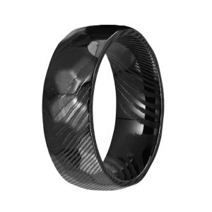 Damascus Steel Ring for Men Black Wedding Band Custom Engraved Gift