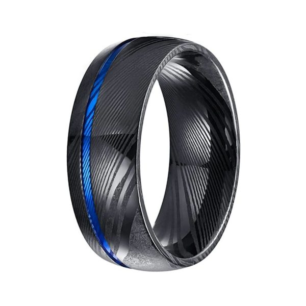Personalized Men Damascus Steel Ring Men’s Band Unique Wedding Engagement
