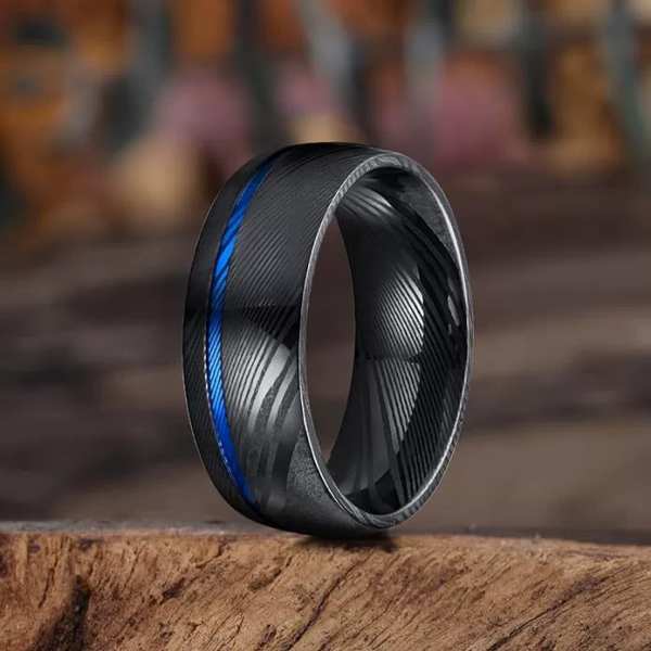 Personalized Men Damascus Steel Ring Men’s Band Unique Wedding Engagement - Image 2