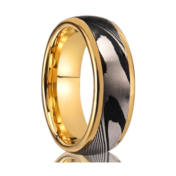Men’s Custom Damascus Steel Ring 18K Gold Plated Wedding Band Comfort Fit Jewelry - Image 3