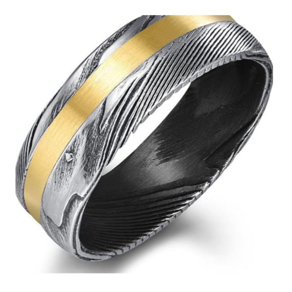 Damascus Steel Wedding Band for Men Custom Engraved Men Anniversary Gift - Image 3