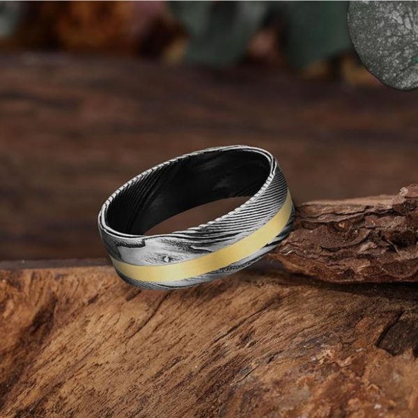 Damascus Steel Wedding Band for Men Custom Engraved Men Anniversary Gift - Image 2