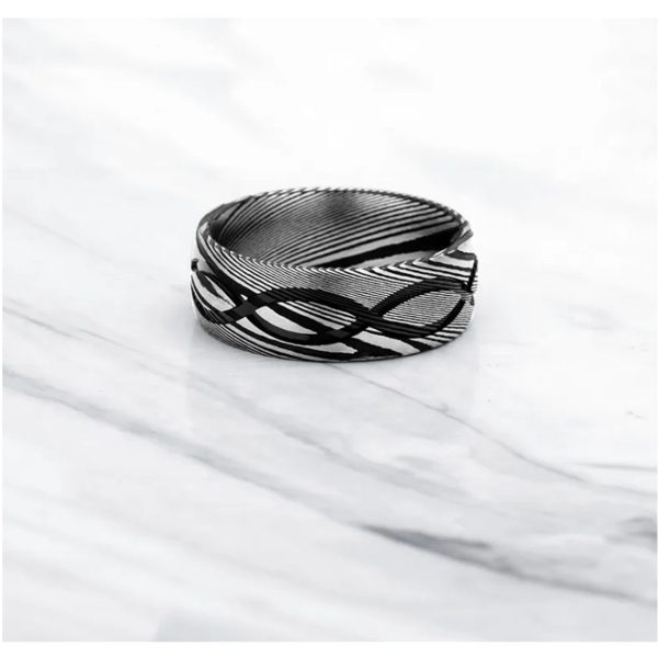 Men Custom Damascus Steel Ring Rustic Style Wedding Band Unique Pattern Jewelry Gift - Image 2