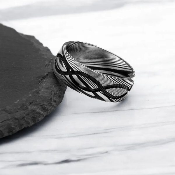 Men Custom Damascus Steel Ring Rustic Style Wedding Band Unique Pattern Jewelry Gift - Image 3