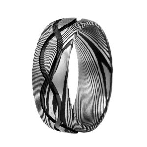 Men Custom Damascus Steel Ring Rustic Style Wedding Band Unique Pattern Jewelry Gift